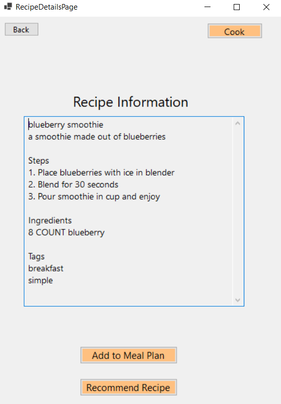 Recipe Details Page