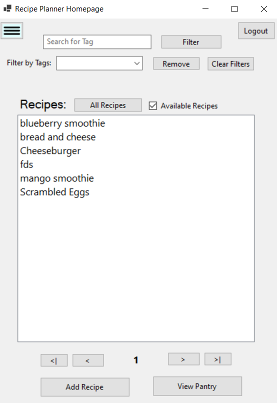 Recipe Planner Homepage